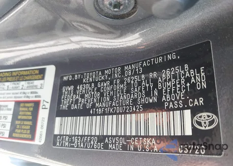 2013 Toyota Camry Se z USA, uszkodzony, nr VIN 4T1BF1FK7DU723425